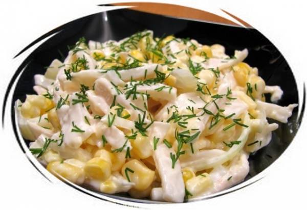 Салат из кальмаров кукурузы рецепт с